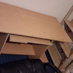Large Natural Computer Desk without Keyboard Desk & Storage Shelves