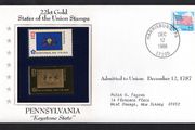1988 USA  Pennsylvania "Keystone State" 22kt Gold Replica of the 1976 United States Flag Stamps showing 25c US flag definitive tied Harrisburg, Pennsylvania (state capital) illustrated cover