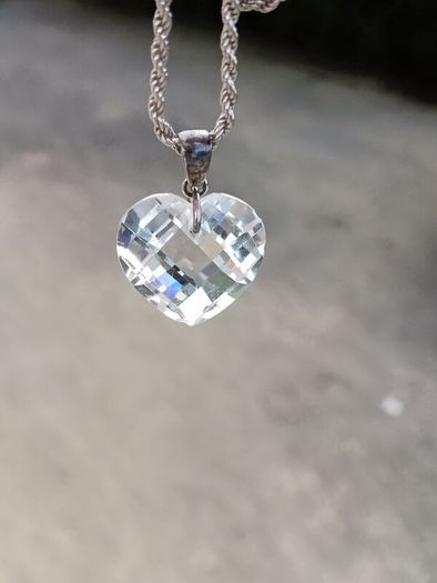 Stunning Large Cubic Zirconia Love Heart on Heavy Sterling Silver Chain