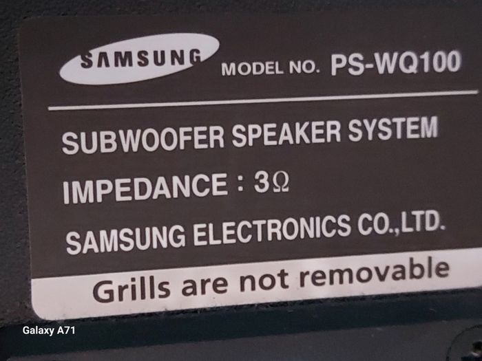 Samsung Surround Sound Speaker System, Subwoofer Speaker Model PS-WQ100, 4 Rear Speakers Model PS-RX30 and Centre Speaker Model PC-CX30