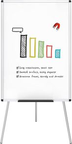 VIZ-PRO Flipchart Easel Whiteboard, Magnetic Portable Dry Wipe Board 90 x 60 cm, Tripod White Board Height Adjustable