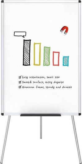 VIZ-PRO Flipchart Easel Whiteboard, Magnetic Portable Dry Wipe Board 90 x 60 cm, Tripod White Board Height Adjustable