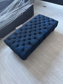 Chesterfield style Royal blue velvet pouffe