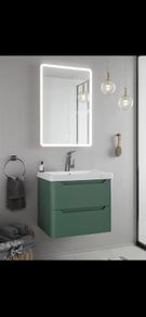 Eve 500 wall hung unit and basin green/white/navy/elm