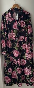 Curvewow black floral shirt dress plus size- New