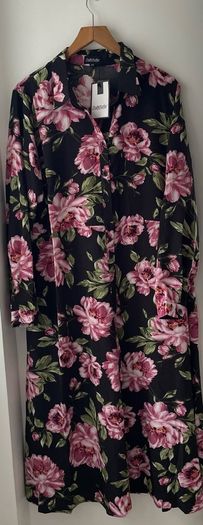 Curvewow black floral shirt dress plus size- New