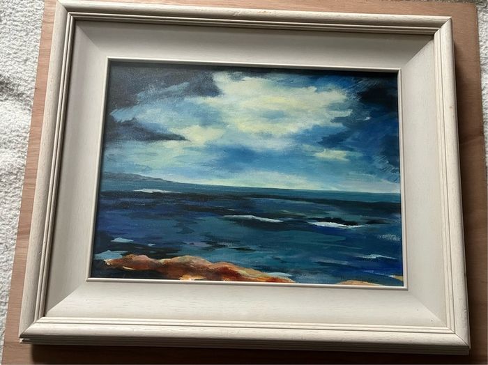 Original Helen Fitzpatrick ? Seascape Oil Painting High-Quality Custom frame