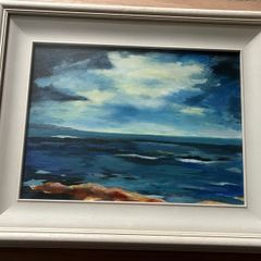 Original Helen Fitzpatrick ? Seascape Oil Painting High-Quality Custom frame