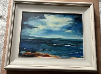 Original Helen Fitzpatrick ? Seascape Oil Painting High-Quality Custom frame