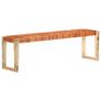 Bench 150 cm Brown Real Leather and Solid Mango Wood Image 8