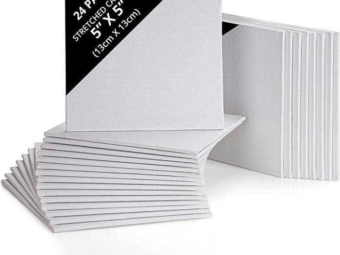 24 Pack Blank Canvas - 13 x 13cm (5 x 5 inches) - Pre Stretched Canvas Panel Boards - Suitable for Acrylic and Oil Painting Also for Sketching and Drawing