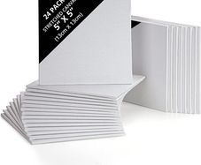 24 Pack Blank Canvas - 13 x 13cm (5 x 5 inches) - Pre Stretched Canvas Panel Boards - Suitable for Acrylic and Oil Painting Also for Sketching and Drawing