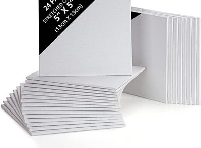 24 Pack Blank Canvas - 13 x 13cm (5 x 5 inches) - Pre Stretched Canvas Panel Boards - Suitable for Acrylic and Oil Painting Also for Sketching and Drawing