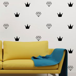 Diamond Crown Wall Decal, Diamond Crown Wall Decal, Diamond Crown Pattern, Girls Nursery, Princess Diamond Crown Decals, Gold Sticker, Monochrome Diamond Crown Patterns, Vinyl Decal Set, Wall Art