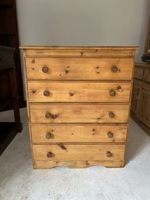 Restored Vintage 5-Drawer Pine Chest of Drawers
