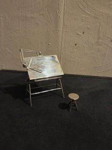 925 Sterling Silver Drawing Table and Stool Scuplture by UnoAerre
