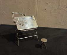 925 Sterling Silver Drawing Table and Stool Scuplture by UnoAerre