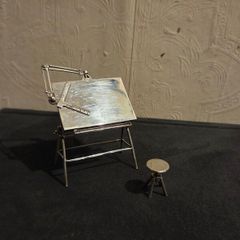 925 Sterling Silver Drawing Table and Stool Scuplture by UnoAerre