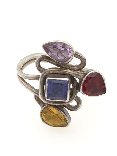 Vintage 925 Sterling Silver Multi-Gemstone Ring