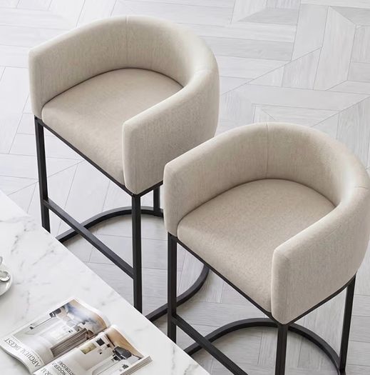Height Bar Stools Set of 2, 24 Inch Seat Height Barstools for Dining Room, Fabric Upholstered Bar Chair for Kitchen Island, Linen Counter Stools with Metal Legs, Beige