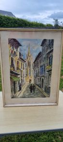 Vintage water color of a French street