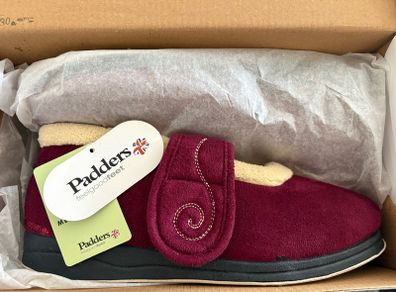 Burgundy Padders Hush ladies velcro boot slipper Uk7