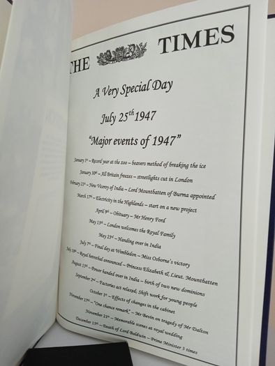 Year Edition: The Times July 25th, 1947 ''Major Events of 1947'' Presented to Brian Hogan (PT198)