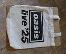 oasis London tote bag + hat + pins + wrist band
