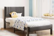 Single Bed Frame Upholstered Platform with Headboard, 90x190cm