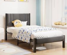 Single Bed Frame Upholstered Platform with Headboard, 90x190cm