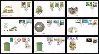 Collection 1986 Ireland Commemorative Stamps An Post First Day Cover (FDC). Collection of 9 covers.