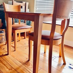 Pine table & two chairs