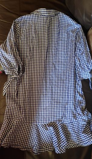 Blouse check top navy shirt with frill detail at the hem blue white loose fit would suit as maternity shirt or for oversized lookSize 16