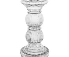 3x Silver Gilded Glass Ribbed Pilar Candle Holders with New Candles