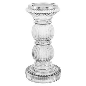 3x Silver Gilded Glass Ribbed Pilar Candle Holders with New Candles