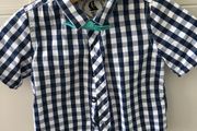 Next navy &amp; white chequered shirt with sickie bow