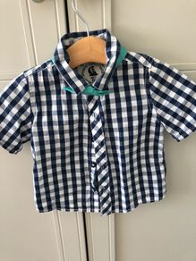 Next navy & white chequered shirt with sickie bow