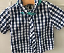 Next navy & white chequered shirt with sickie bow
