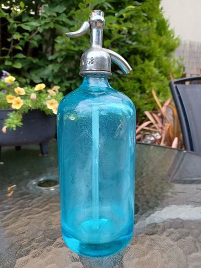 Antique, soda syphon, Coloured,Blue Bottle ,Pub Memorabilia