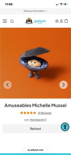 New JELLYCAT Amuseable Michelle Mussel RETIRED