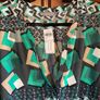 SAMOON further reduced. new top in green with mixed colours . Long sleeved and open v neck front Image 2