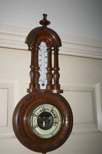 Vintage Barometer Thermometer Hand Carved Body Collectable 1950 Weather Checker L21"