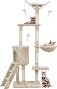 NEW SALE | Cat Scratch Posts 145cm Multi-Level Stable Climbing Tower Trees with Ladder, Indoor Pet Activity Furniture Play House for Kitty Kitten