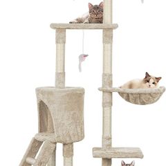 NEW SALE | Cat Scratch Posts 145cm Multi-Level Stable Climbing Tower Trees with Ladder, Indoor Pet Activity Furniture Play House for Kitty Kitten