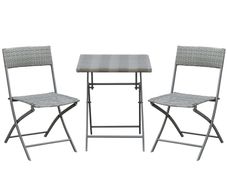 2-Seater Chair Bistro Set Garden Patio Table & Chair Black Rattan Furniture Grey