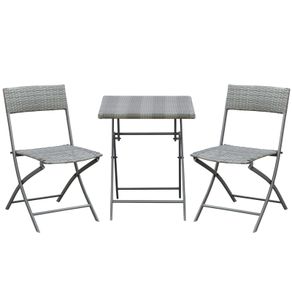 2-Seater Chair Bistro Set Garden Patio Table & Chair Black Rattan Furniture Grey