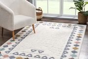 Rug Boho Style Border Cream Fluffy Soft
