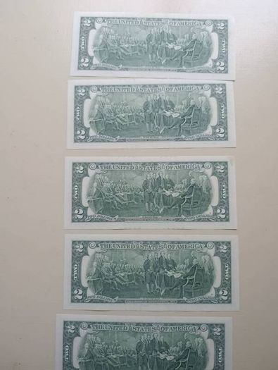 5 UNC  USA 2 Dollars Banknotes In Sequence