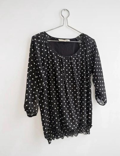 Pre Owned Paco Boutique Black Polka Dot Chiffon Blouse