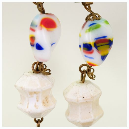 Retro Murano Millefiori Glass Long Drop Clip On Earrings